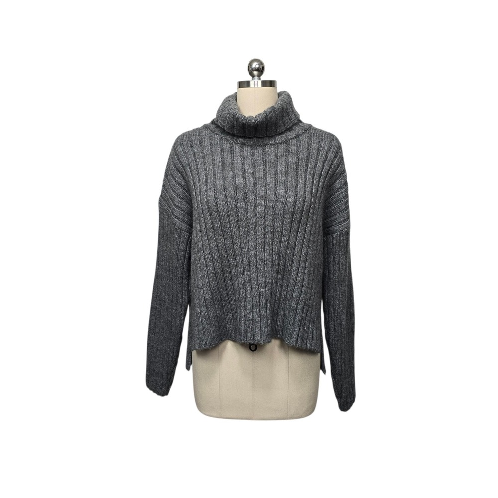Maeve Anthropologie Grey Ribbed Turtleneck Open Back Bow Sweater Medium